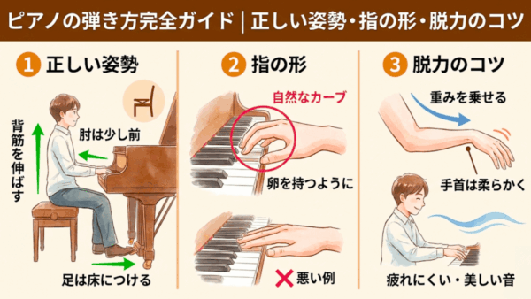 ピアノの弾き方完全ガイド｜正しい姿勢・指の形・脱力のコツ【ピアノ講師の初心者向け解説】