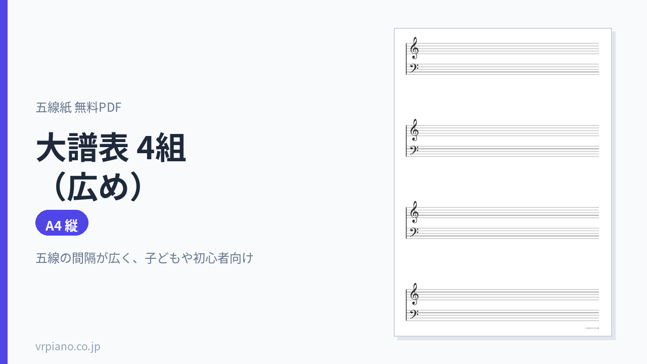 大譜表 4組(広め)の五線紙(A4 縦)