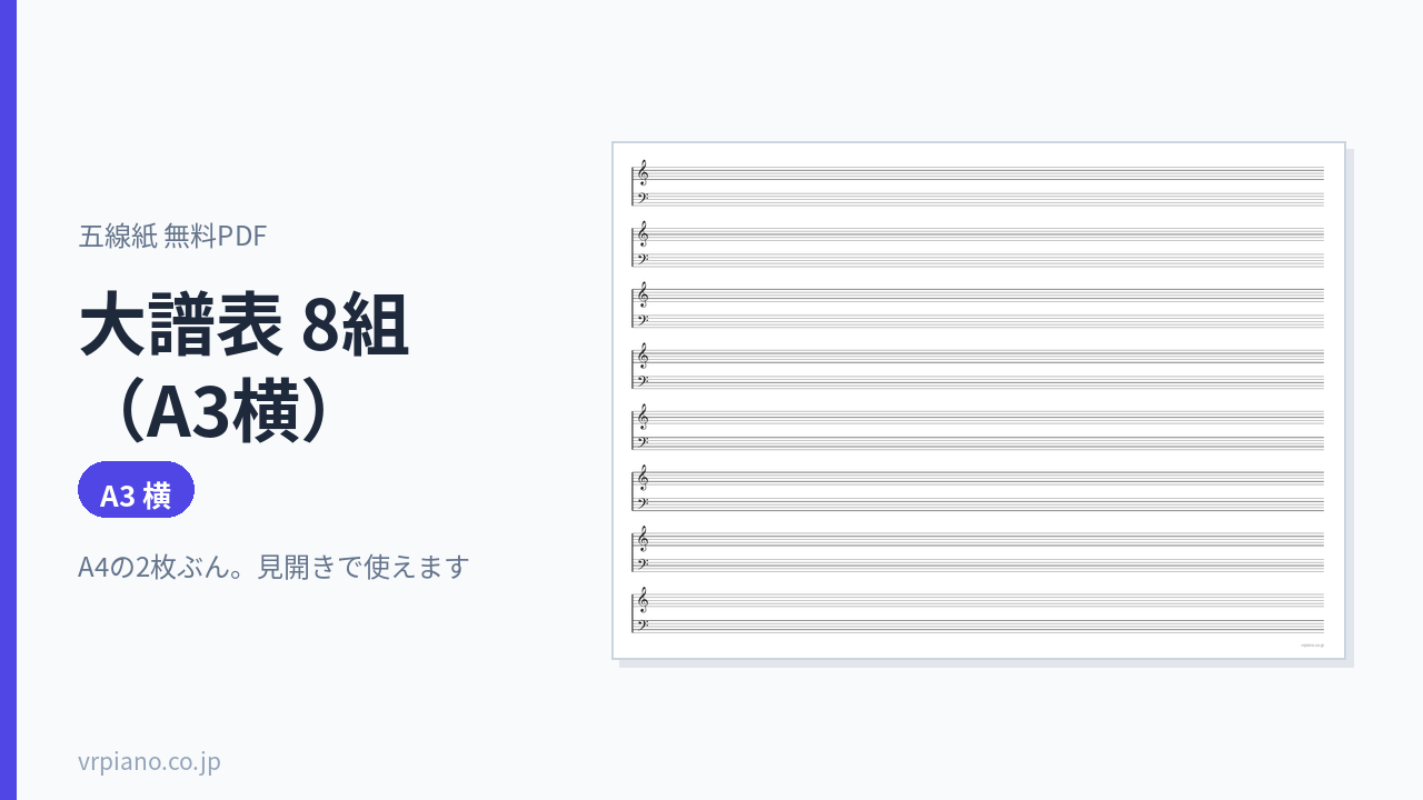 大譜表 8組(A3横)の五線紙(A3 横)