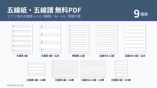 五線紙・五線譜の無料PDF｜ピアノ用の大譜表9種をダウンロード